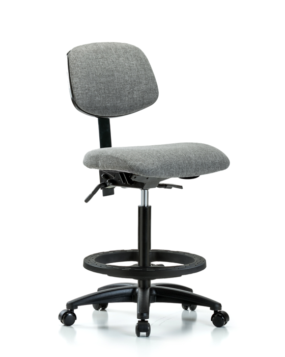 Blue Ridge Ergonomics FHBCH-RG-T0-A0-BF-RC-F44 Rutledge Fabric Chair - High Bench Height with Black Foot Ring & Casters in Gray Fabric
