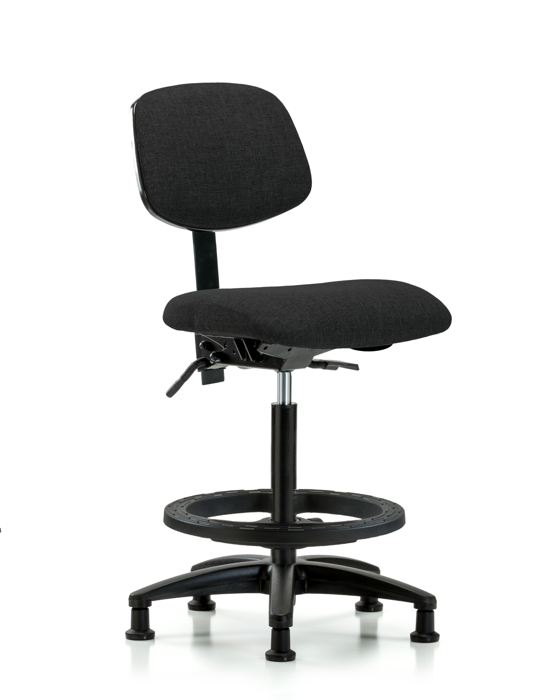 Blue Ridge Ergonomics FHBCH-RG-T0-A0-BF-RG-F42 Rutledge Fabric Chair - High Bench Height with Black Foot Ring & Stationary Glides in Black Fabric
