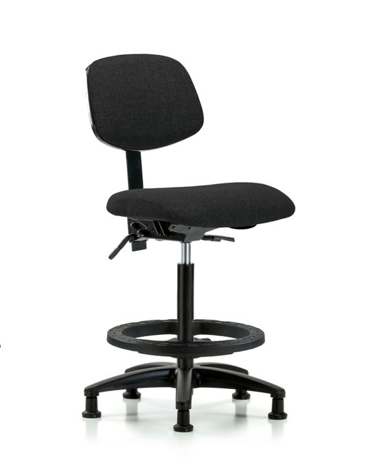 Blue Ridge Ergonomics FHBCH-RG-T0-A0-BF-RG-F42 Rutledge Fabric Chair - High Bench Height with Black Foot Ring & Stationary Glides in Black Fabric