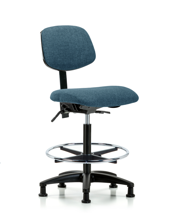 Blue Ridge Ergonomics FHBCH-RG-T0-A0-CF-RG-F43 Rutledge Fabric Chair - High Bench Height with Chrome Foot Ring & Stationary Glides in Blue Fabric