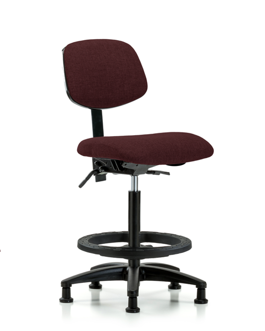 Blue Ridge Ergonomics FHBCH-RG-T1-A0-BF-RG-F41 Rutledge Fabric Chair - High Bench Height with Seat Tilt, Black Foot Ring, & Stationary Glides in Burgundy Fabric