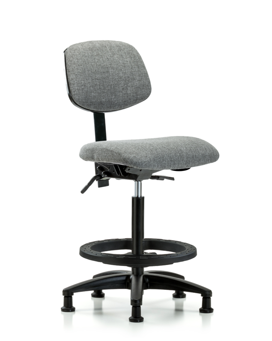 Blue Ridge Ergonomics FHBCH-RG-T1-A0-BF-RG-F44 Rutledge Fabric Chair - High Bench Height with Seat Tilt, Black Foot Ring, & Stationary Glides in Gray Fabric