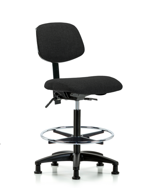 Blue Ridge Ergonomics FHBCH-RG-T1-A0-CF-RG-F42 Rutledge Fabric Chair - High Bench Height with Seat Tilt, Chrome Foot Ring, & Stationary Glides in Black Fabric