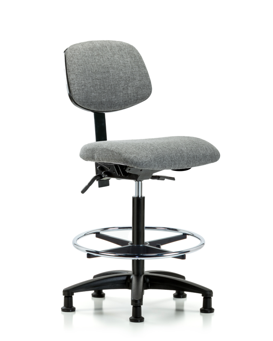 Blue Ridge Ergonomics FHBCH-RG-T1-A0-CF-RG-F44 Rutledge Fabric Chair - High Bench Height with Seat Tilt, Chrome Foot Ring, & Stationary Glides in Gray Fabric