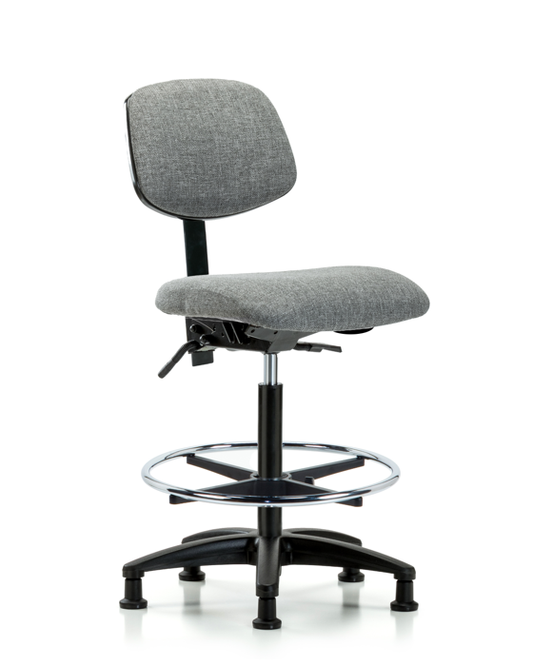 Blue Ridge Ergonomics FHBCH-RG-T1-A0-CF-RG-F44 Rutledge Fabric Chair - High Bench Height with Seat Tilt, Chrome Foot Ring, & Stationary Glides in Gray Fabric