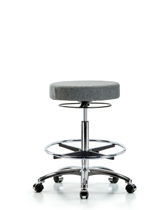 Blue Ridge Ergonomics FHBSO-CR-CF-CC-F44 Rutledge Fabric Stool without Back Chrome - High Bench Height with Chrome Foot Ring & Casters in Gray Fabric