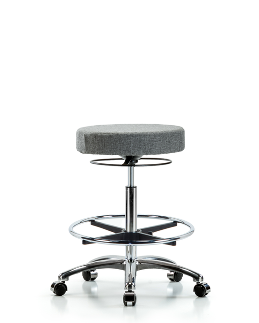 Blue Ridge Ergonomics FHBSO-CR-CF-CC-F44 Rutledge Fabric Stool without Back Chrome - High Bench Height with Chrome Foot Ring & Casters in Gray Fabric