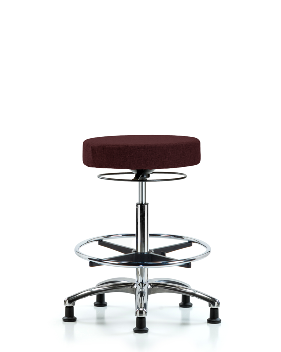 Blue Ridge Ergonomics FHBSO-CR-CF-RG-F41 Rutledge Fabric Stool without Back Chrome - High Bench Height with Chrome Foot Ring & Stationary Glides in Burgundy Fabric