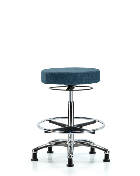 Blue Ridge Ergonomics FHBSO-CR-CF-RG-F43 Rutledge Fabric Stool without Back Chrome - High Bench Height with Chrome Foot Ring & Stationary Glides in Blue Fabric