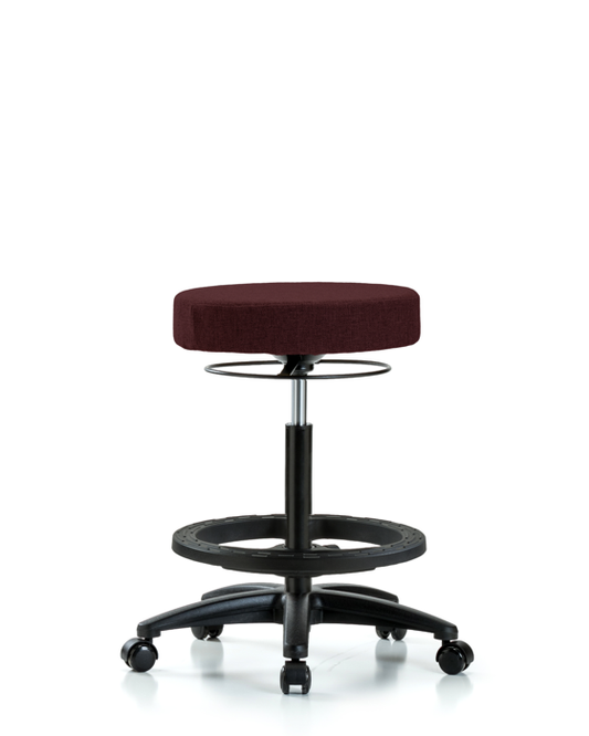 Blue Ridge Ergonomics FHBSO-RG-BF-RC-F41 Rutledge Fabric Stool without Back - High Bench Height with Black Foot Ring & Casters in Burgundy Fabric