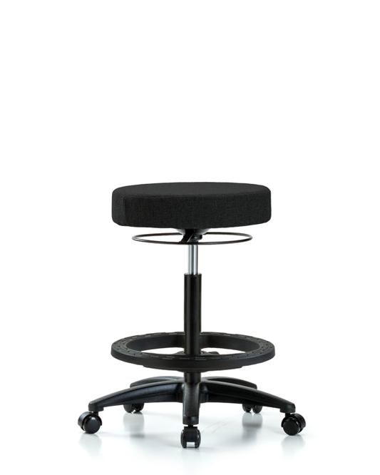 Blue Ridge Ergonomics FHBSO-RG-BF-RC-F42 Rutledge Fabric Stool without Back - High Bench Height with Black Foot Ring & Casters in Black Fabric