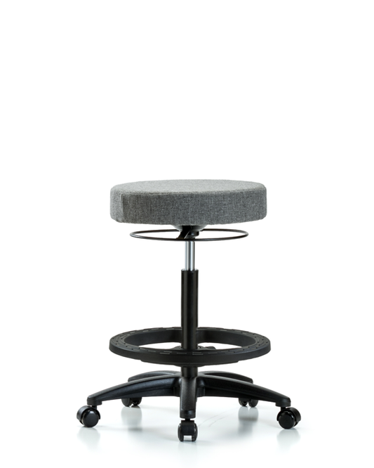 Blue Ridge Ergonomics FHBSO-RG-BF-RC-F44 Rutledge Fabric Stool without Back - High Bench Height with Black Foot Ring & Casters in Gray Fabric
