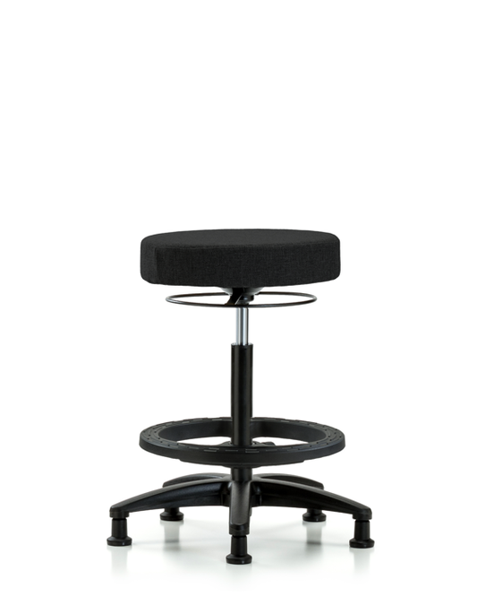 Blue Ridge Ergonomics FHBSO-RG-BF-RG-F42 Rutledge Fabric Stool without Back - High Bench Height with Black Foot Ring & Stationary Glides in Black Fabric