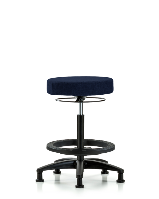 Blue Ridge Ergonomics FHBSO-RG-BF-RG-F45 Rutledge Fabric Stool without Back - High Bench Height with Black Foot Ring & Stationary Glides in Navy Fabric