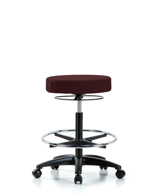 Blue Ridge Ergonomics FHBSO-RG-CF-RC-F41 Rutledge Fabric Stool without Back - High Bench Height with Chrome Foot Ring & Casters in Burgundy Fabric