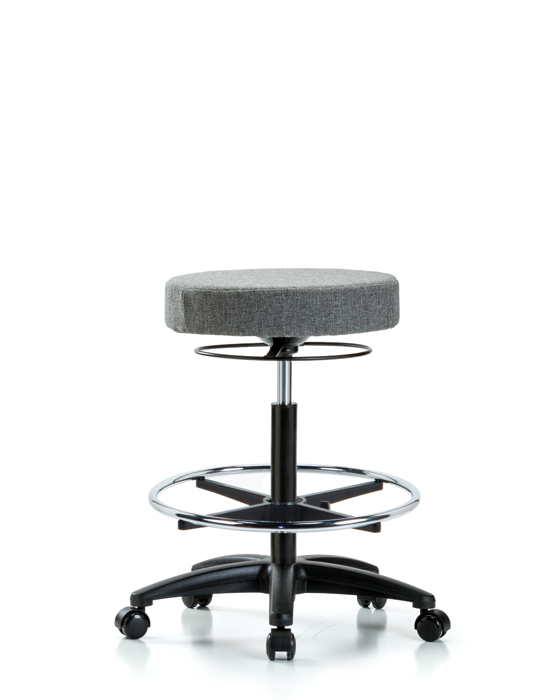 Blue Ridge Ergonomics FHBSO-RG-CF-RC-F44 Rutledge Fabric Stool without Back - High Bench Height with Chrome Foot Ring & Casters in Gray Fabric