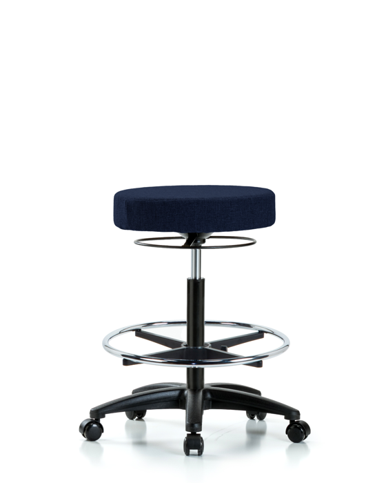 Blue Ridge Ergonomics FHBSO-RG-CF-RC-F45 Rutledge Fabric Stool without Back - High Bench Height with Chrome Foot Ring & Casters in Navy Fabric