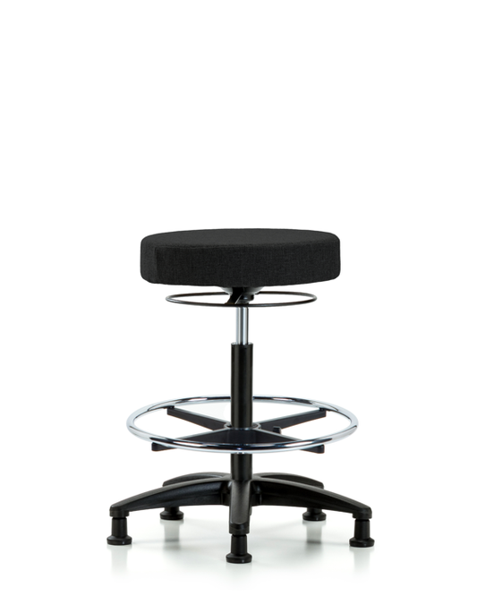 Blue Ridge Ergonomics FHBSO-RG-CF-RG-F42 Rutledge Fabric Stool without Back - High Bench Height with Chrome Foot Ring & Stationary Glides in Black Fabric