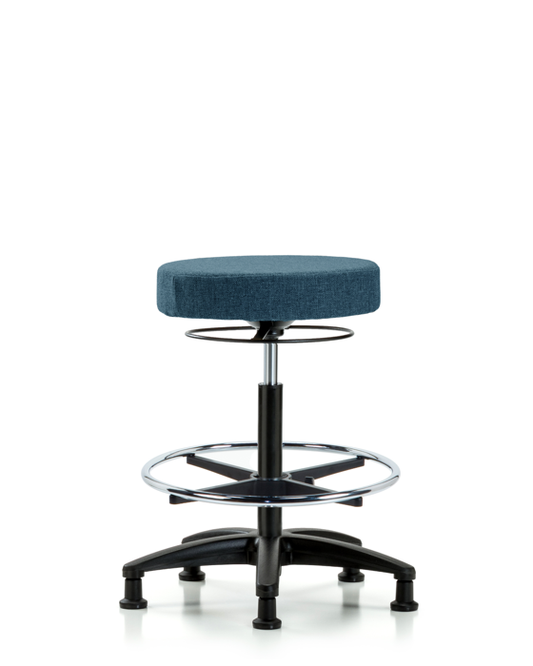 Blue Ridge Ergonomics FHBSO-RG-CF-RG-F43 Rutledge Fabric Stool without Back - High Bench Height with Chrome Foot Ring & Stationary Glides in Blue Fabric