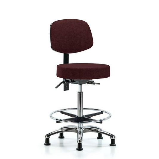 Blue Ridge Ergonomics FHBST-CR-T1-CF-RG-F41 Rutledge Fabric Stool with Back Chrome - High Bench Height with Seat Tilt, Chrome Foot Ring, & Stationary Glides in Burgundy Fabric