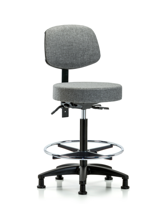 Blue Ridge Ergonomics FHBST-RG-T0-CF-RG-F44 Rutledge Fabric Stool with Back - High Bench Height with Chrome Foot Ring & Stationary Glides in Gray Fabric