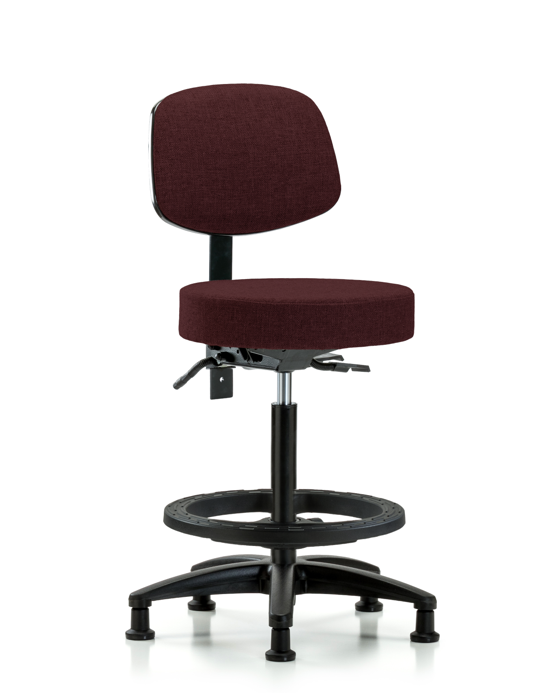 Blue Ridge Ergonomics FHBST-RG-T1-BF-RG-F41 Rutledge Fabric Stool with Back - High Bench Height with Seat Tilt, Black Foot Ring, & Stationary Glides in Burgundy Fabric