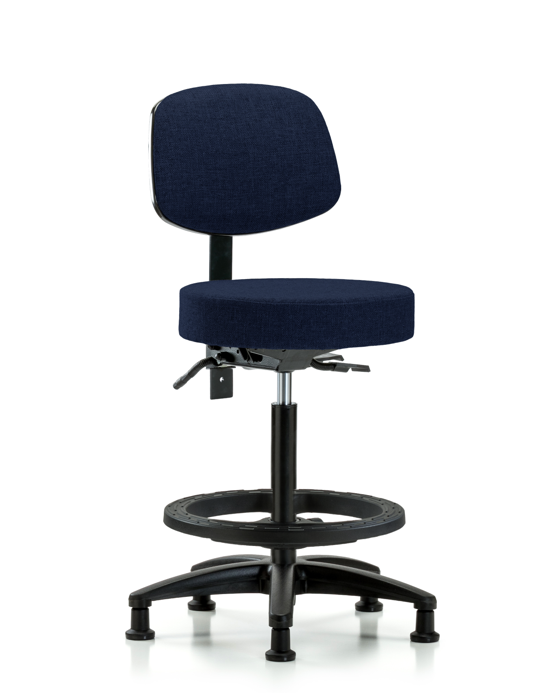 Blue Ridge Ergonomics FHBST-RG-T1-BF-RG-F45 Rutledge Fabric Stool with Back - High Bench Height with Seat Tilt, Black Foot Ring, & Stationary Glides in Navy Fabric