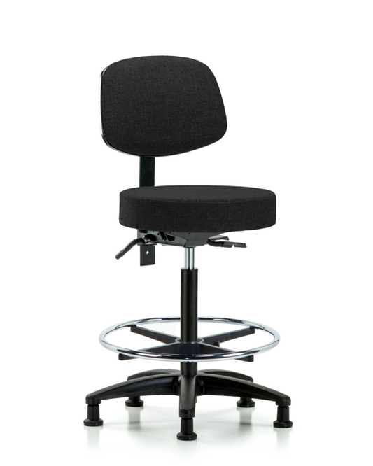 Blue Ridge Ergonomics FHBST-RG-T1-CF-RG-F42 Rutledge Fabric Stool with Back - High Bench Height with Seat Tilt, Chrome Foot Ring, & Stationary Glides in Black Fabric