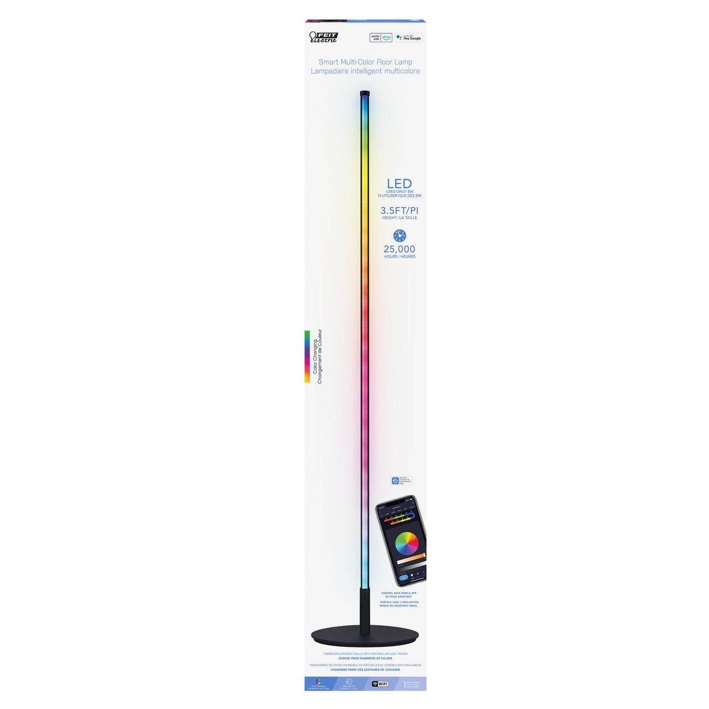 Feit Electric FLOOR42/RGB/BLK/AG 42 in. RGB Smart Wi-Fi LED Floor Lamp with Music Sync Alexa Google