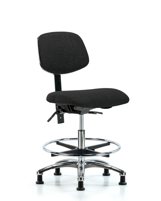Blue Ridge Ergonomics FMBCH-CR-T0-A0-CF-RG-F42 Rutledge Fabric Chair Chrome - Medium Bench Height with Chrome Foot Ring & Stationary Glides in Black Fabric