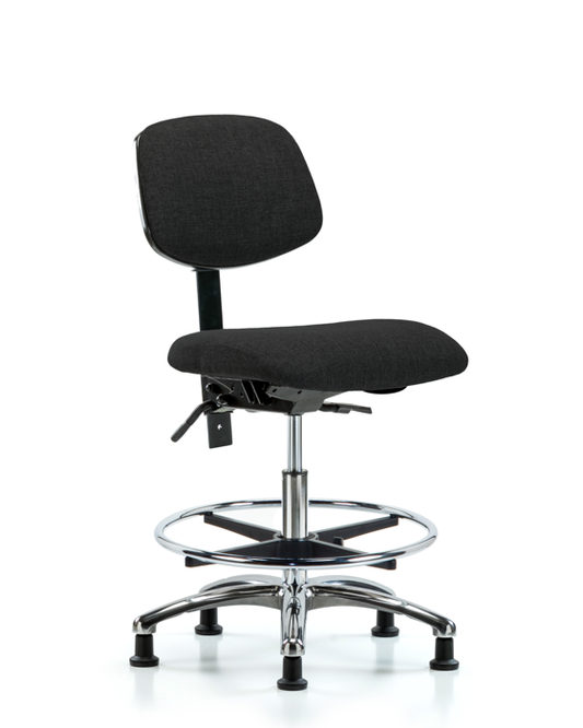 Blue Ridge Ergonomics FMBCH-CR-T0-A0-CF-RG-F42 Rutledge Fabric Chair Chrome - Medium Bench Height with Chrome Foot Ring & Stationary Glides in Black Fabric