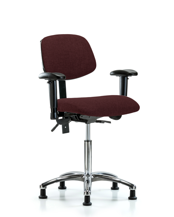 Blue Ridge Ergonomics FMBCH-CR-T0-A1-NF-RG-F41 Rutledge Fabric Chair Chrome - Medium Bench Height with Adjustable Arms & Stationary Glides in Burgundy Fabric