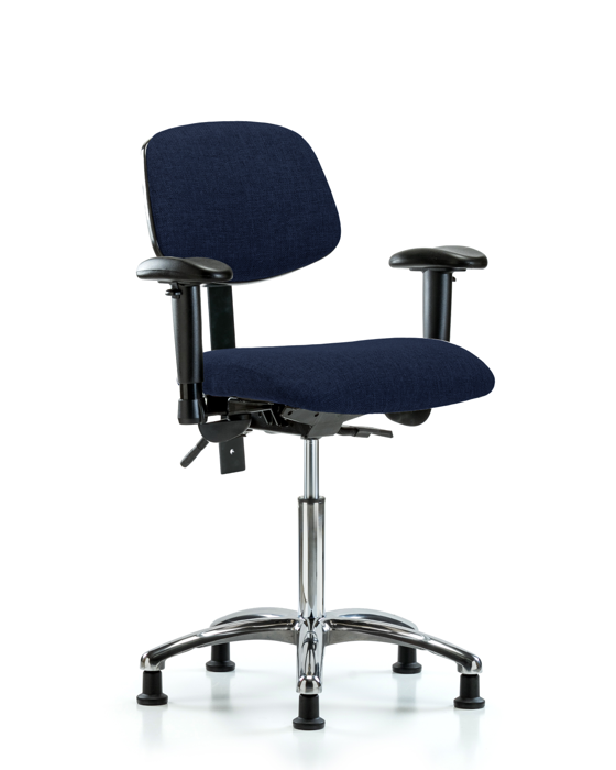 Blue Ridge Ergonomics FMBCH-CR-T0-A1-NF-RG-F45 Rutledge Fabric Chair Chrome - Medium Bench Height with Adjustable Arms & Stationary Glides in Navy Fabric