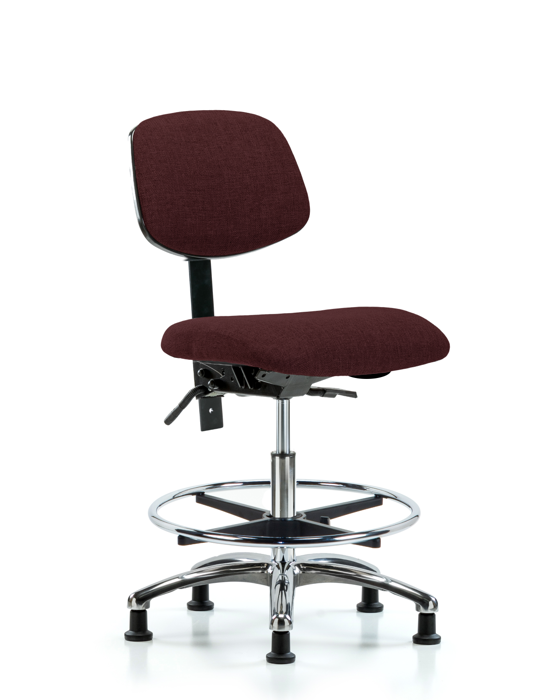 Blue Ridge Ergonomics FMBCH-CR-T1-A0-CF-RG-F41 Rutledge Fabric Chair Chrome - Medium Bench Height with Seat Tilt, Chrome Foot Ring, & Stationary Glides in Burgundy Fabric