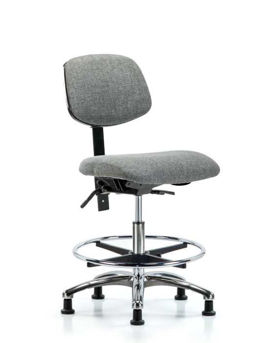 Blue Ridge Ergonomics FMBCH-CR-T1-A0-CF-RG-F44 Rutledge Fabric Chair Chrome - Medium Bench Height with Seat Tilt, Chrome Foot Ring, & Stationary Glides in Gray Fabric