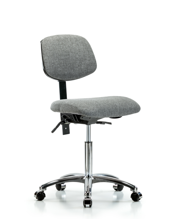 Blue Ridge Ergonomics FMBCH-CR-T1-A0-NF-CC-F44 Rutledge Fabric Chair Chrome - Medium Bench Height with Seat Tilt & Casters in Gray Fabric