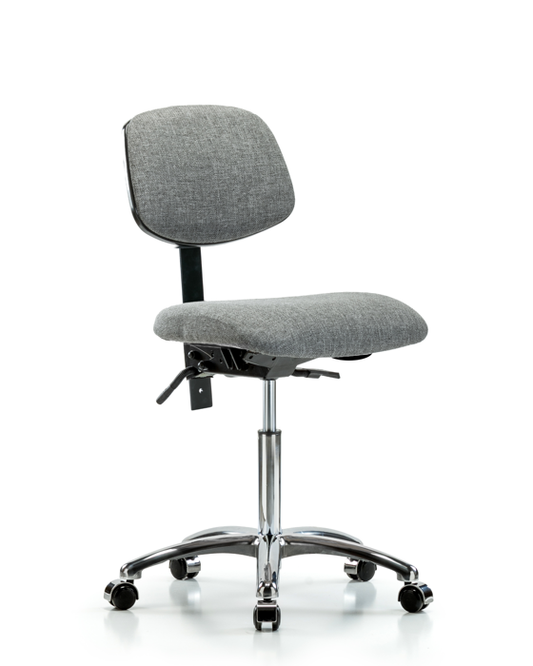 Blue Ridge Ergonomics FMBCH-CR-T1-A0-NF-CC-F44 Rutledge Fabric Chair Chrome - Medium Bench Height with Seat Tilt & Casters in Gray Fabric