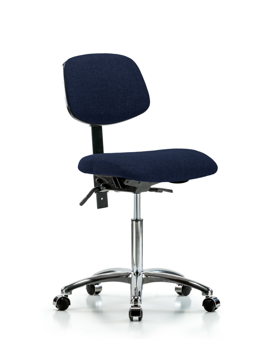 Blue Ridge Ergonomics FMBCH-CR-T1-A0-NF-CC-F45 Rutledge Fabric Chair Chrome - Medium Bench Height with Seat Tilt & Casters in Navy Fabric