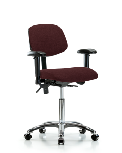 Blue Ridge Ergonomics FMBCH-CR-T1-A1-NF-CC-F41 Rutledge Fabric Chair Chrome - Medium Bench Height with Seat Tilt, Adjustable Arms, & Casters in Burgundy Fabric