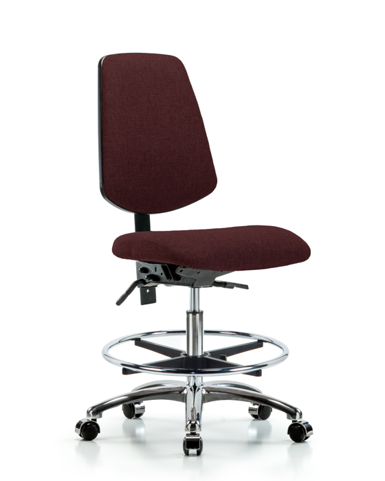 Blue Ridge Ergonomics FMBCH-MB-CR-T0-A0-CF-CC-F41 Rutledge Fabric Chair Chrome - Medium Bench Height with Medium Back, Chrome Foot Ring, & Casters in Burgundy Fabric