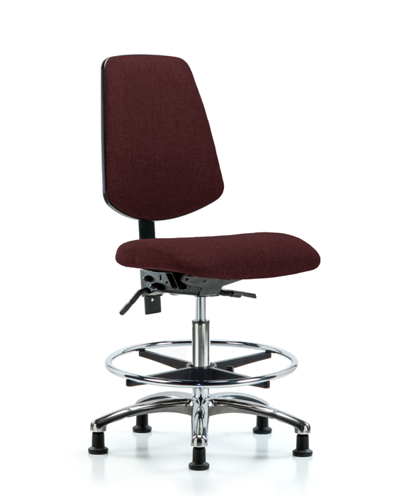 Blue Ridge Ergonomics FMBCH-MB-CR-T0-A0-CF-RG-F41 Rutledge Fabric Chair Chrome - Medium Bench Height with Medium Back, Chrome Foot Ring, & Stationary Glides in Burgundy Fabric