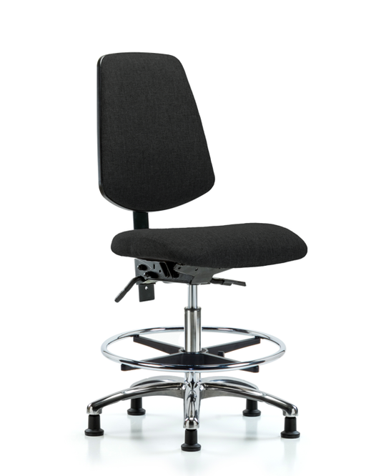 Blue Ridge Ergonomics FMBCH-MB-CR-T0-A0-CF-RG-F42 Rutledge Fabric Chair Chrome - Medium Bench Height with Medium Back, Chrome Foot Ring, & Stationary Glides in Black Fabric
