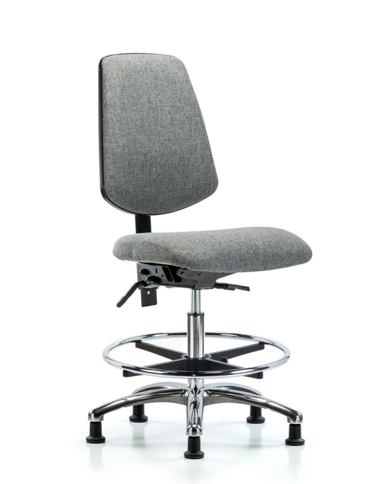 Blue Ridge Ergonomics FMBCH-MB-CR-T0-A0-CF-RG-F44 Rutledge Fabric Chair Chrome - Medium Bench Height with Medium Back, Chrome Foot Ring, & Stationary Glides in Gray Fabric