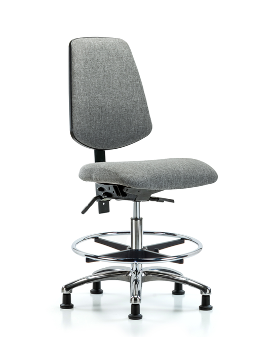 Blue Ridge Ergonomics FMBCH-MB-CR-T0-A0-CF-RG-F44 Rutledge Fabric Chair Chrome - Medium Bench Height with Medium Back, Chrome Foot Ring, & Stationary Glides in Gray Fabric