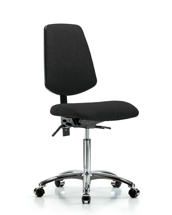Blue Ridge Ergonomics FMBCH-MB-CR-T0-A0-NF-CC-F42 Rutledge Fabric Chair Chrome - Medium Bench Height with Medium Back & Casters in Black Fabric