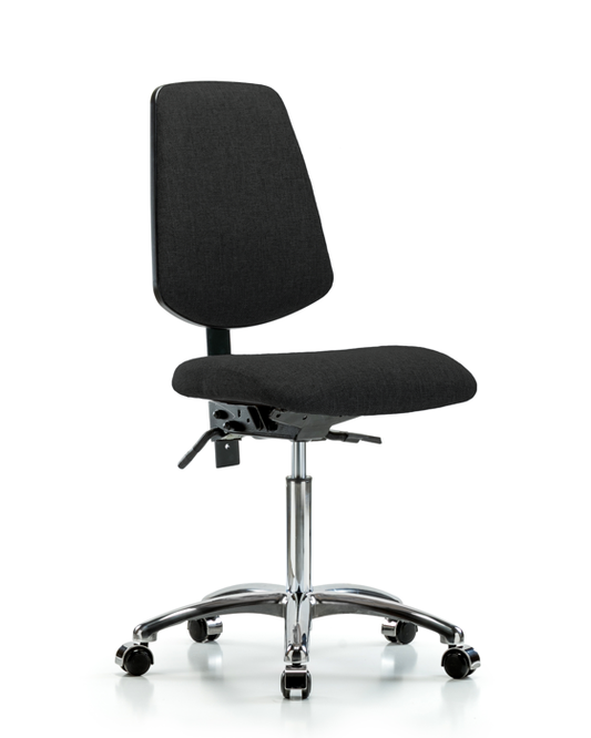 Blue Ridge Ergonomics FMBCH-MB-CR-T0-A0-NF-CC-F42 Rutledge Fabric Chair Chrome - Medium Bench Height with Medium Back & Casters in Black Fabric