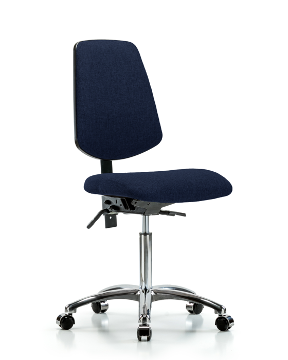 Blue Ridge Ergonomics FMBCH-MB-CR-T0-A0-NF-CC-F45 Rutledge Fabric Chair Chrome - Medium Bench Height with Medium Back & Casters in Navy Fabric