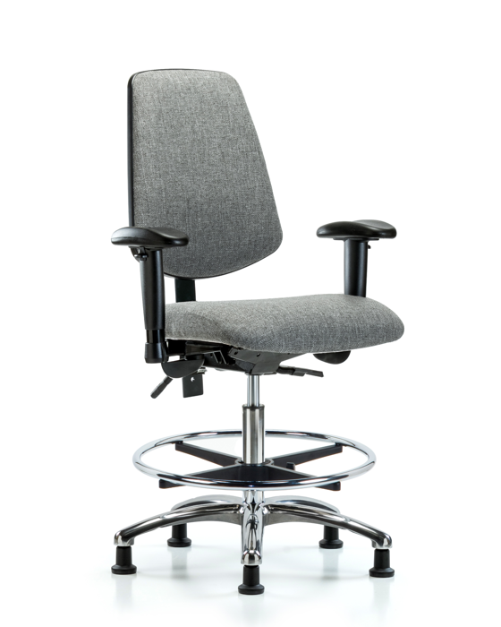 Blue Ridge Ergonomics FMBCH-MB-CR-T0-A1-CF-RG-F44 Rutledge Fabric Chair Chrome - Medium Bench Height with Medium Back, Adjustable Arms, Chrome Foot Ring, & Stationary Glides in Gray Fabric