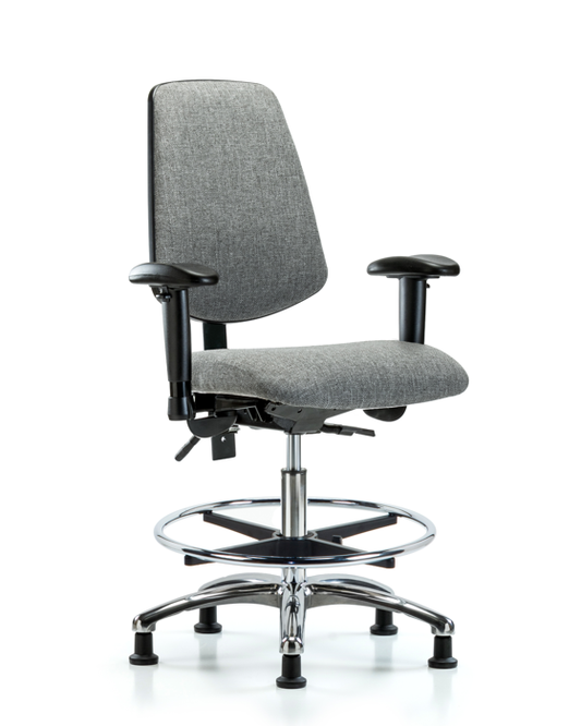 Blue Ridge Ergonomics FMBCH-MB-CR-T0-A1-CF-RG-F44 Rutledge Fabric Chair Chrome - Medium Bench Height with Medium Back, Adjustable Arms, Chrome Foot Ring, & Stationary Glides in Gray Fabric