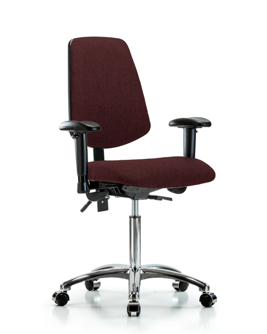 Blue Ridge Ergonomics FMBCH-MB-CR-T0-A1-NF-CC-F41 Rutledge Fabric Chair Chrome - Medium Bench Height with Medium Back, Adjustable Arms, & Casters in Burgundy Fabric